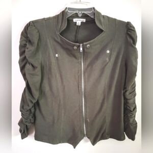 KHAKI COLORED LONG SLEEVE LADIES ZIPPED BLAZER, SIZE M BY JOHN PAUL RICHARD